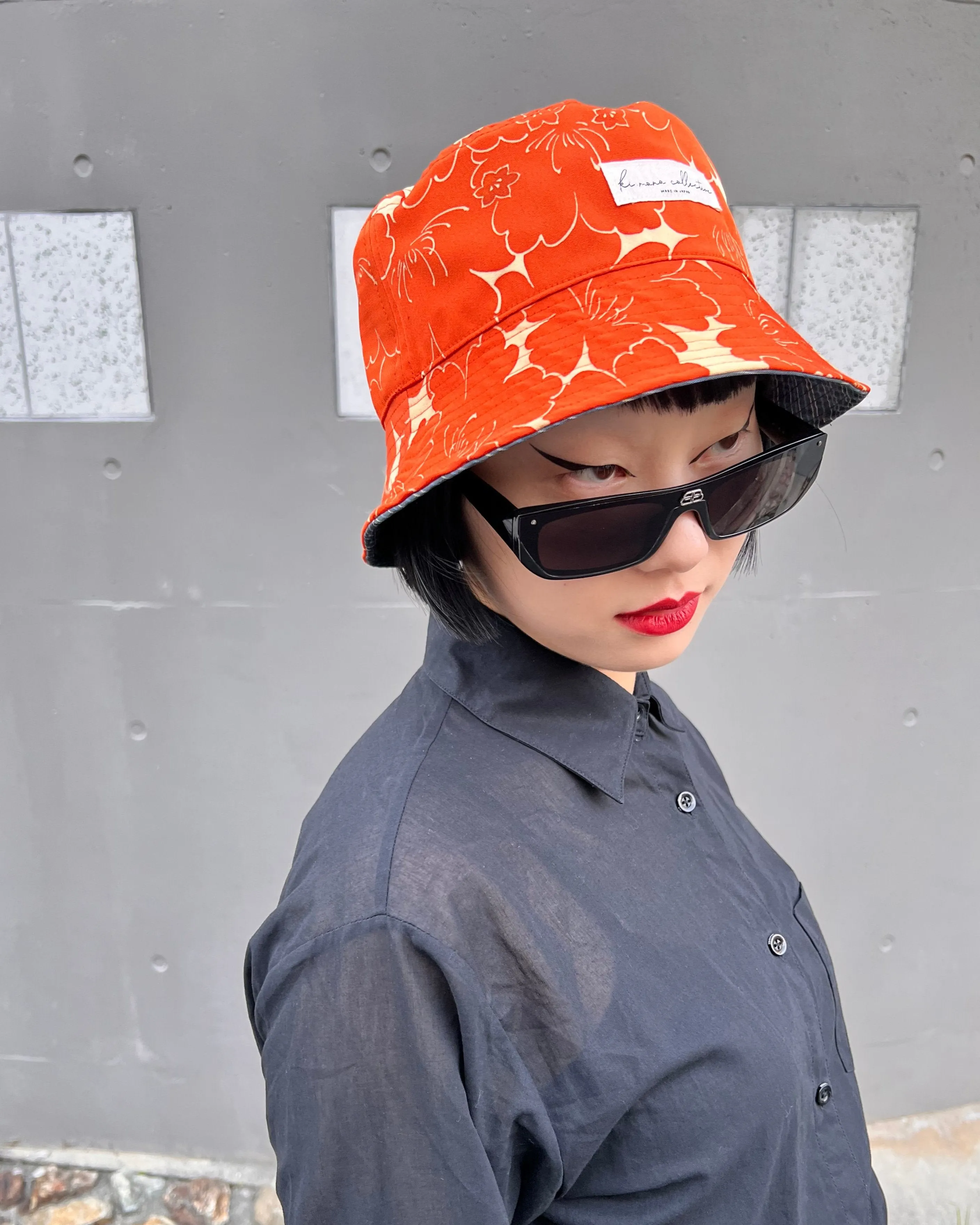 UPCYCLED KIMONO BUCKET HAT・ORANGE オレンジ