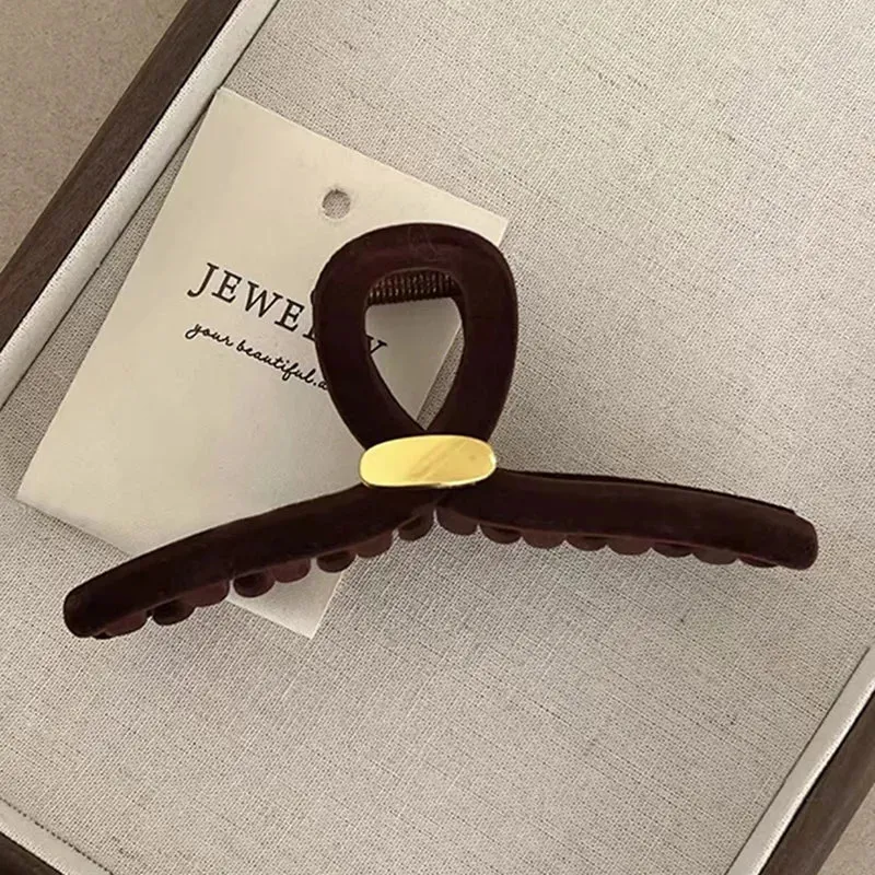 VAIGE 13cm Flocking Hair Claw Clip - Elegant Acrylic & Alloy Hairpin in Black, Dark Coffee, and Kahaki