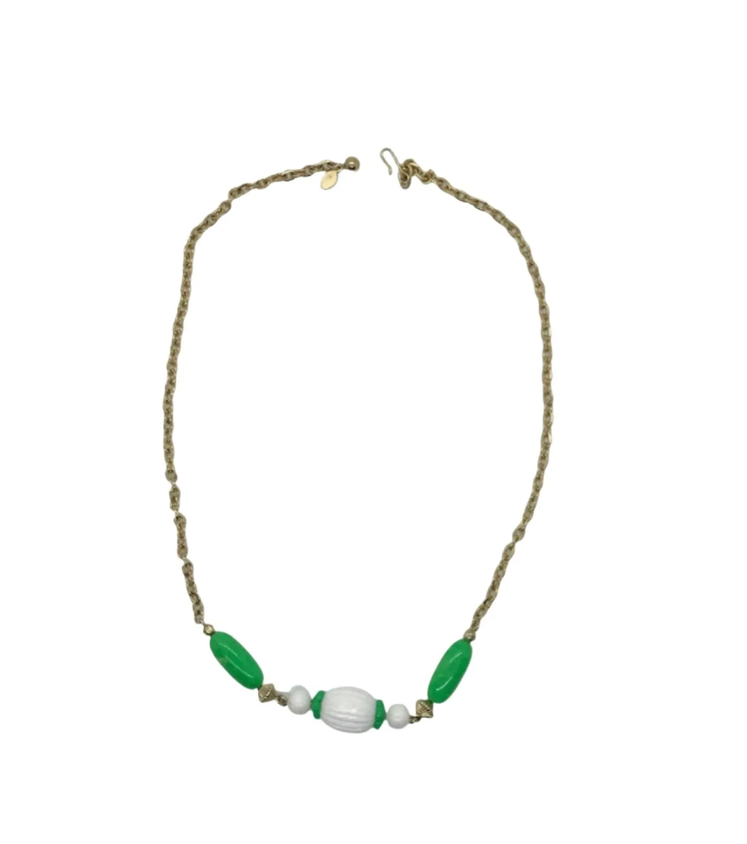 Vintage Avon "Come Summer"  Necklace with Green and White Beads (1975)