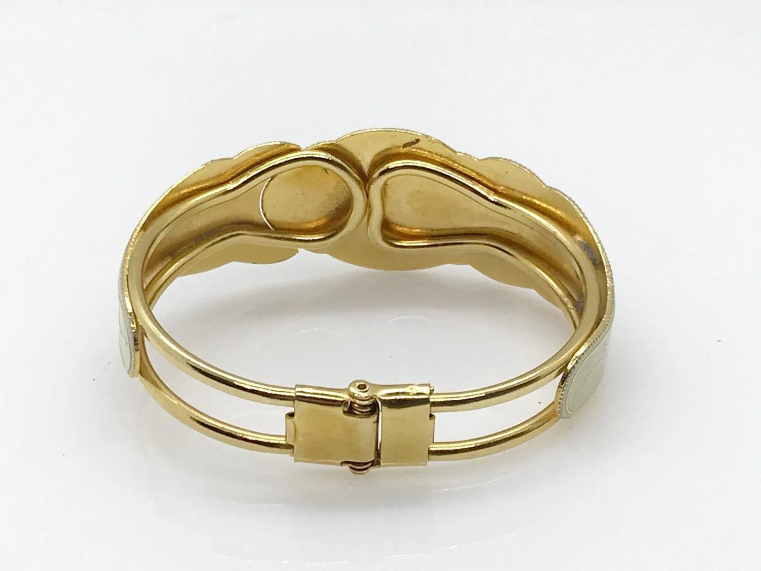 Vintage Cloisonne Hinged Clamper Bracelet with Swan