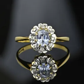 Vintage Gold Diamond Cluster Halo Aquamarine Ring