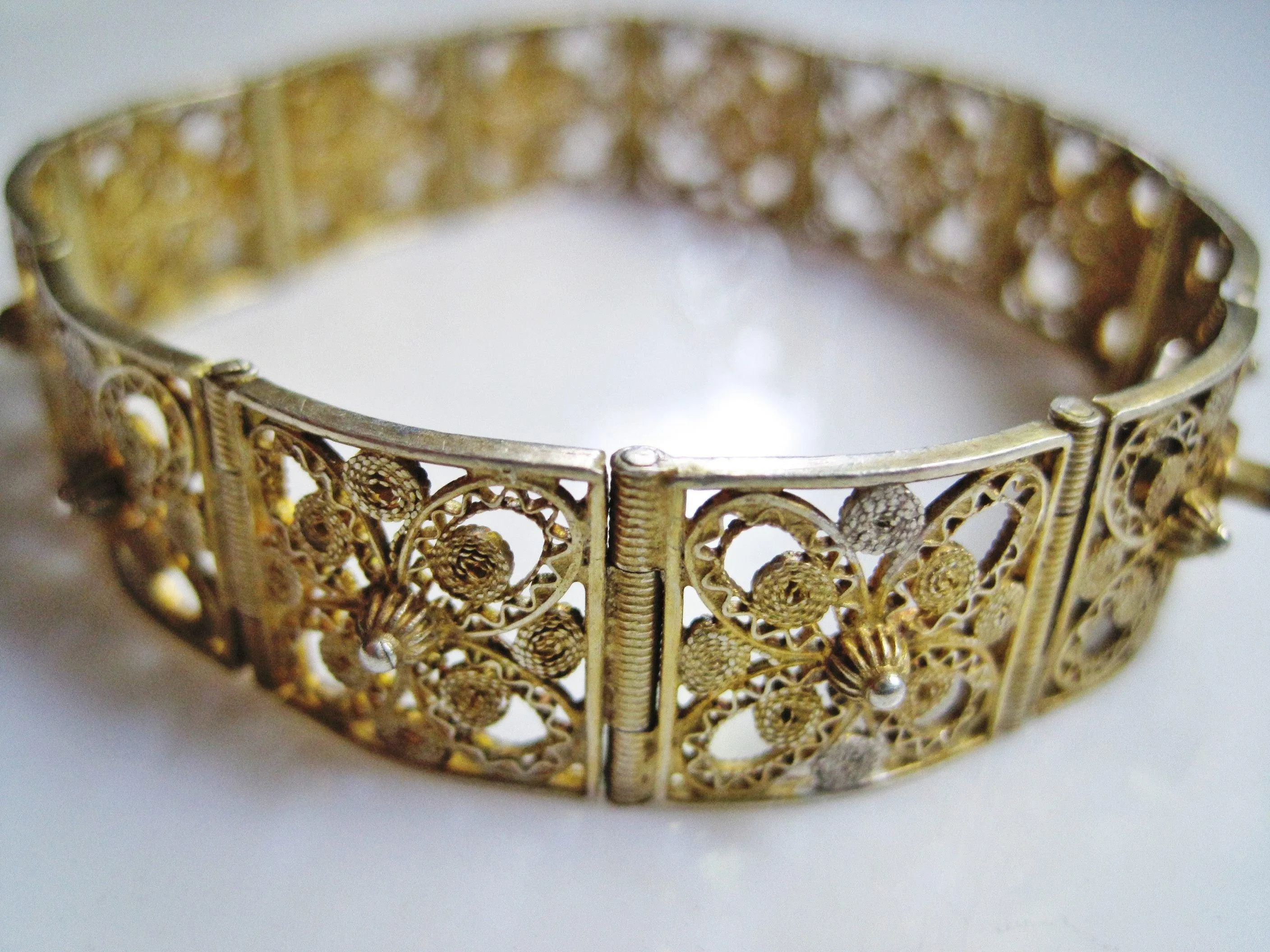 Vintage Italian Bracelet Made of Gold Gilt 800 Silver Filigree