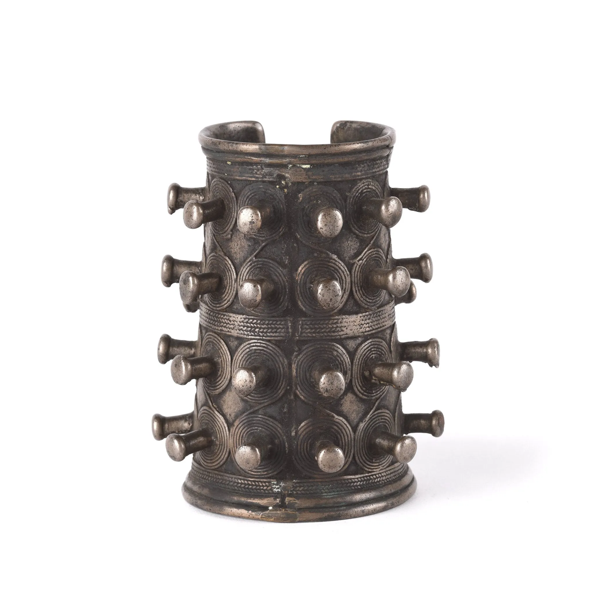 White Metal Tribal Bangle From Nagaland - Ca 1900