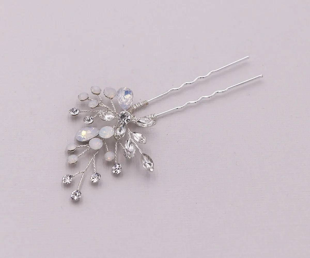 White Opal Crystals Hair Pin Set of 2