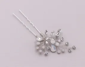 White Opal Crystals Hair Pin Set of 2