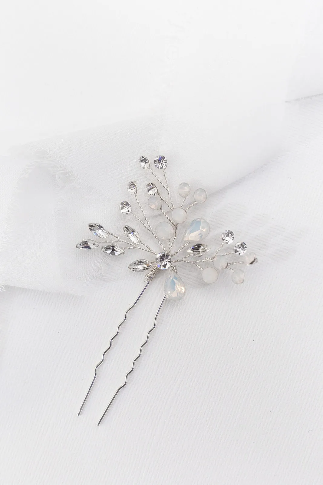 White Opal Crystals Hair Pin Set of 2