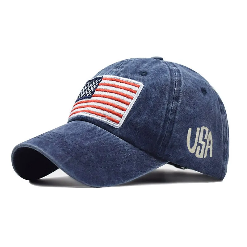Women Baseball Cap Summer Denim Hats Men Spring USA Letter Flag Embroidery Baseball Hats Cotton Outdoor Vintage Visor Casual Cap