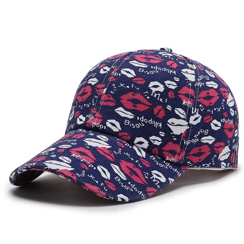 Women Men Cartoon Print Baseball Caps Female Male Lip Four Seasons Faloral Visors Snapback Cap Hat For Women Men