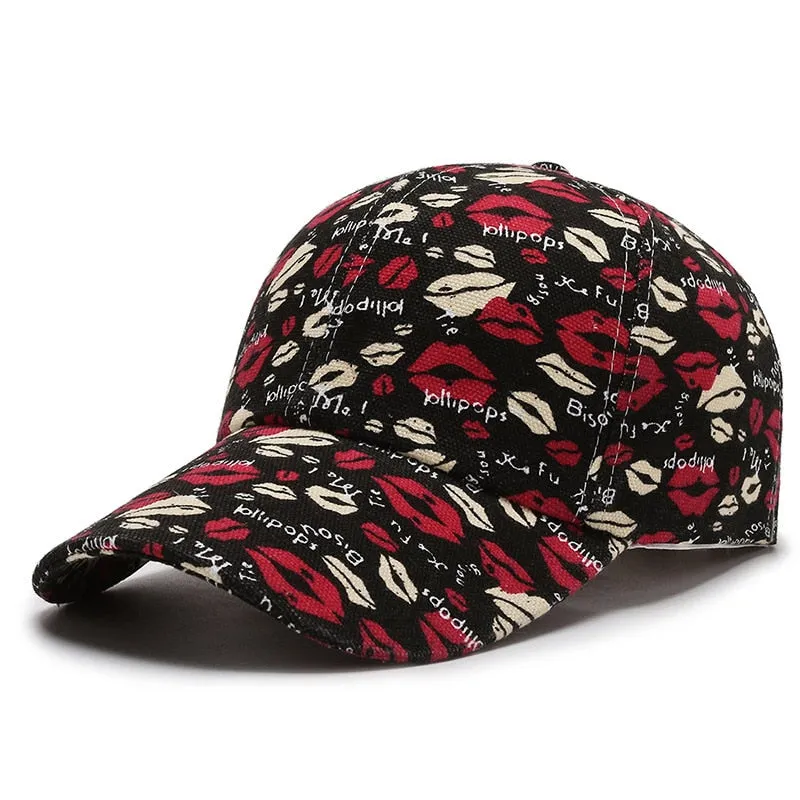 Women Men Cartoon Print Baseball Caps Female Male Lip Four Seasons Faloral Visors Snapback Cap Hat For Women Men