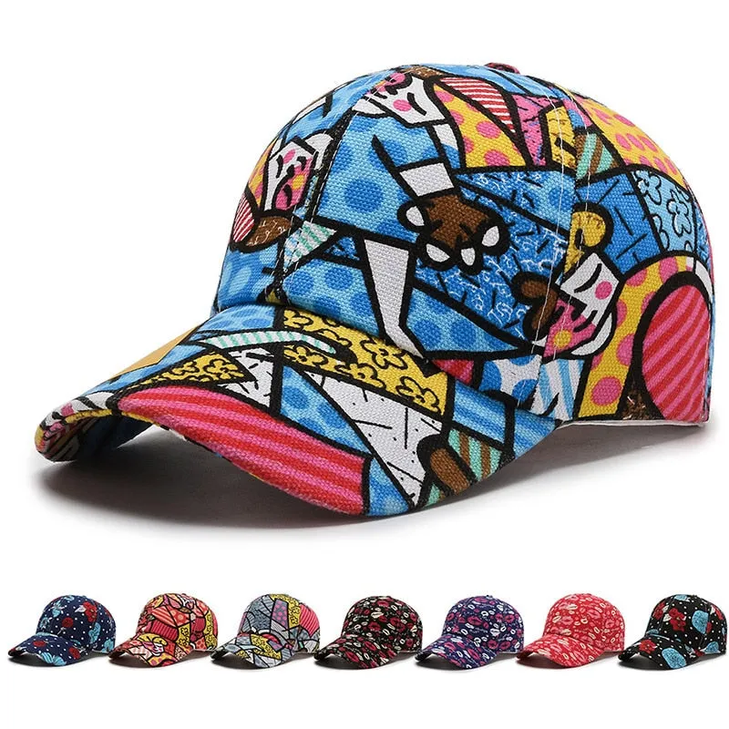 Women Men Cartoon Print Baseball Caps Female Male Lip Four Seasons Faloral Visors Snapback Cap Hat For Women Men