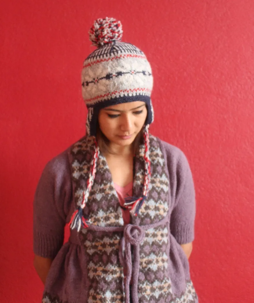 Woolen Snow Flake Design Sherpa Hat